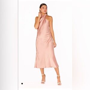 Show Me Your Mumu size SMALL rose gold luxe satin midi dress